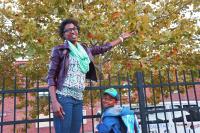 Christiana and her son Cam'ar began their Fall Family science, technology, engineering, art and math (STEAM) InVenTures by exploring a tree hanging over a fence around the Union Baptist Head Start.